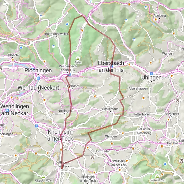 Karten-Miniaturansicht der Radinspiration "Rund um Dettingen unter Teck" in Stuttgart, Germany. Erstellt vom Tarmacs.app-Routenplaner für Radtouren