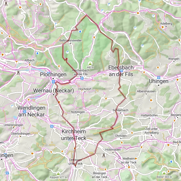 Karten-Miniaturansicht der Radinspiration "Die Schönheit von Kirchheim unter Teck" in Stuttgart, Germany. Erstellt vom Tarmacs.app-Routenplaner für Radtouren