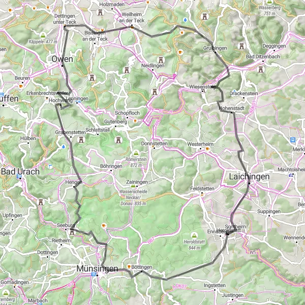 Map miniature of "Teck Valley Loop" cycling inspiration in Stuttgart, Germany. Generated by Tarmacs.app cycling route planner