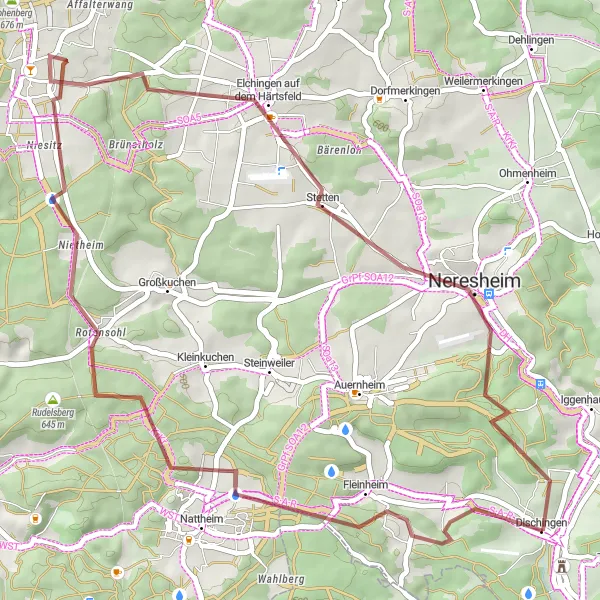 Karten-Miniaturansicht der Radinspiration "Gravel-Rundfahrt um Dischingen" in Stuttgart, Germany. Erstellt vom Tarmacs.app-Routenplaner für Radtouren