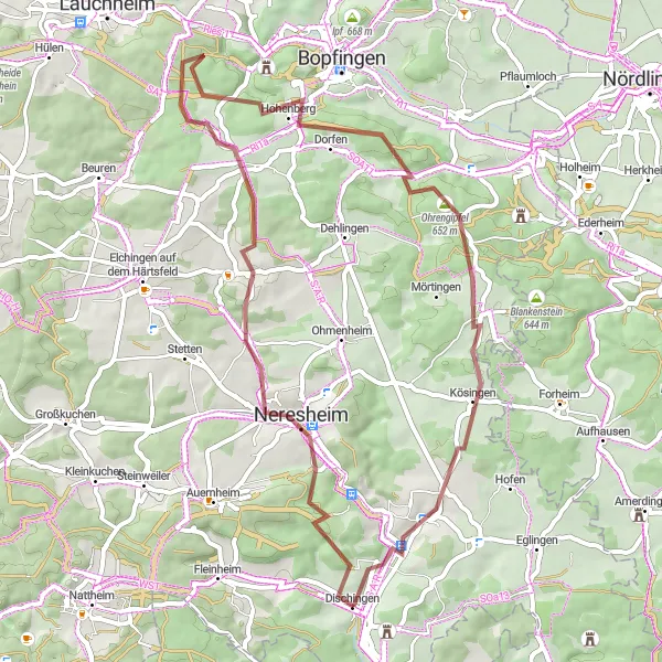 Karten-Miniaturansicht der Radinspiration "Gravel-Tour um Dischingen" in Stuttgart, Germany. Erstellt vom Tarmacs.app-Routenplaner für Radtouren