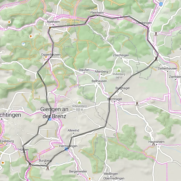 Karten-Miniaturansicht der Radinspiration "Rundtour um Rechberg" in Stuttgart, Germany. Erstellt vom Tarmacs.app-Routenplaner für Radtouren