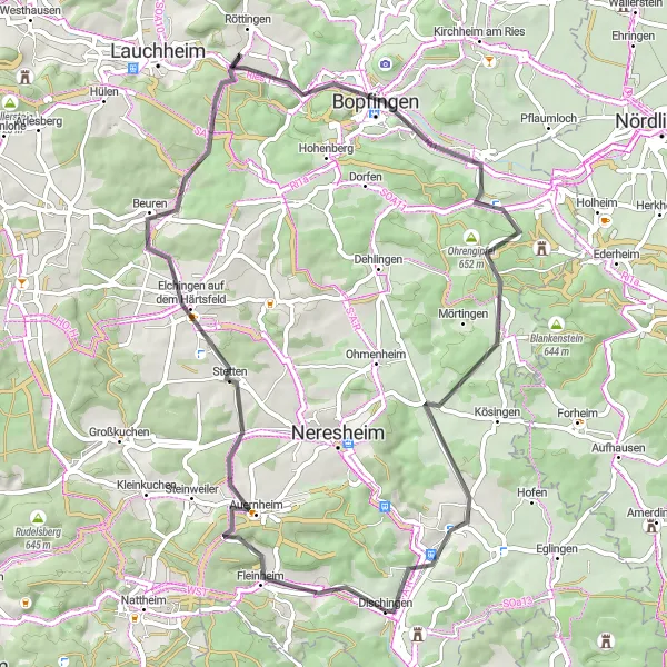 Karten-Miniaturansicht der Radinspiration "Erkunden Sie das Schwabenland auf dem Rad ab Dischingen" in Stuttgart, Germany. Erstellt vom Tarmacs.app-Routenplaner für Radtouren