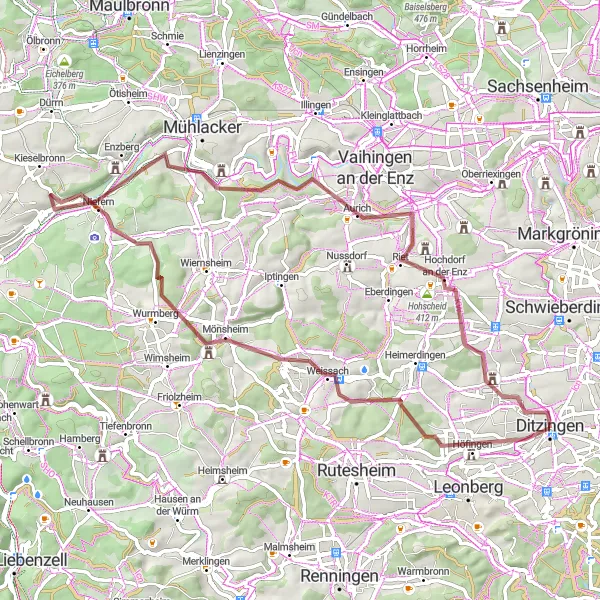 Karten-Miniaturansicht der Radinspiration "Gravel-Tour durch Weissach und Schöckingen" in Stuttgart, Germany. Erstellt vom Tarmacs.app-Routenplaner für Radtouren