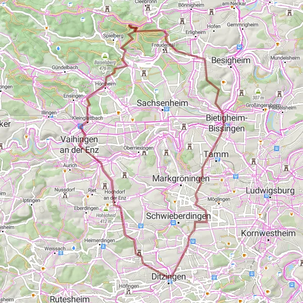 Map miniature of "Enchanting Gravel Adventure" cycling inspiration in Stuttgart, Germany. Generated by Tarmacs.app cycling route planner
