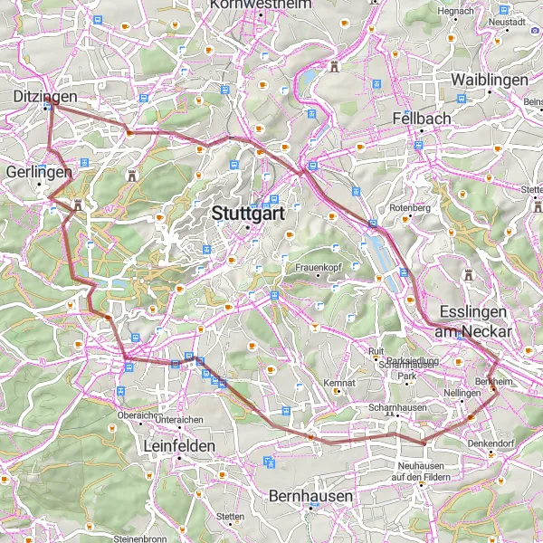 Map miniature of "Gravel Tour to Esslingen" cycling inspiration in Stuttgart, Germany. Generated by Tarmacs.app cycling route planner