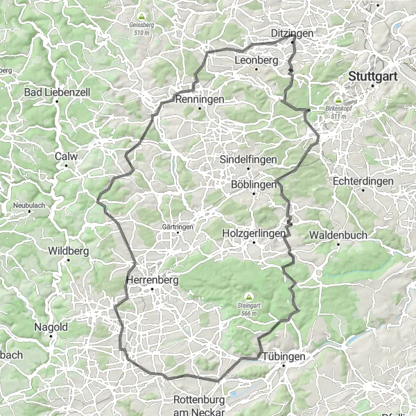 Karten-Miniaturansicht der Radinspiration "Rund um Ditzingen und Gäufelden" in Stuttgart, Germany. Erstellt vom Tarmacs.app-Routenplaner für Radtouren