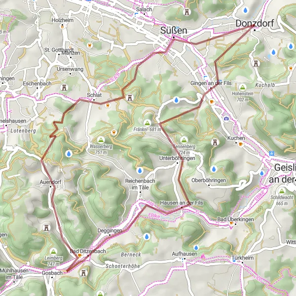Map miniature of "Explore the Fils Valley" cycling inspiration in Stuttgart, Germany. Generated by Tarmacs.app cycling route planner