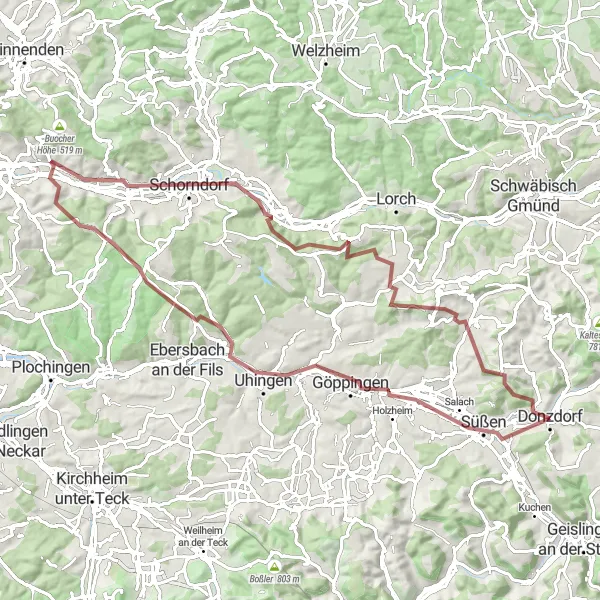 Map miniature of "Scenic Gravel Adventure" cycling inspiration in Stuttgart, Germany. Generated by Tarmacs.app cycling route planner
