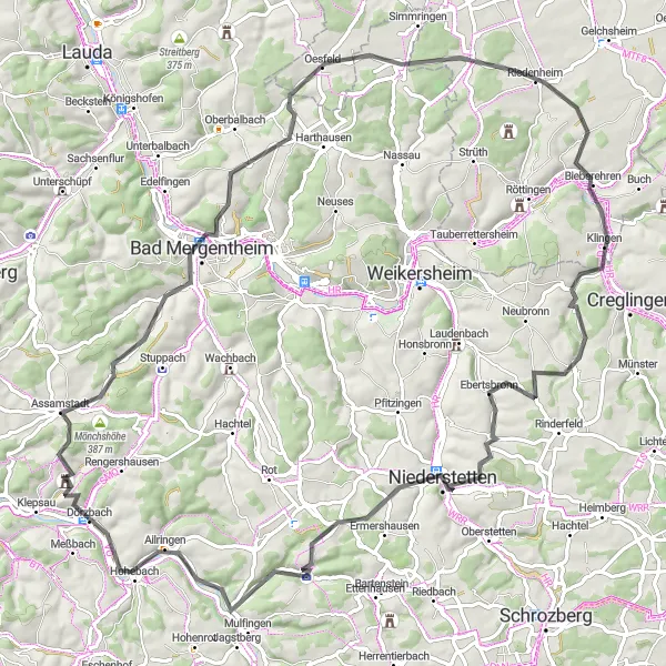 Karten-Miniaturansicht der Radinspiration "Auf den Spuren der Geschichte rund um Bad Mergentheim" in Stuttgart, Germany. Erstellt vom Tarmacs.app-Routenplaner für Radtouren