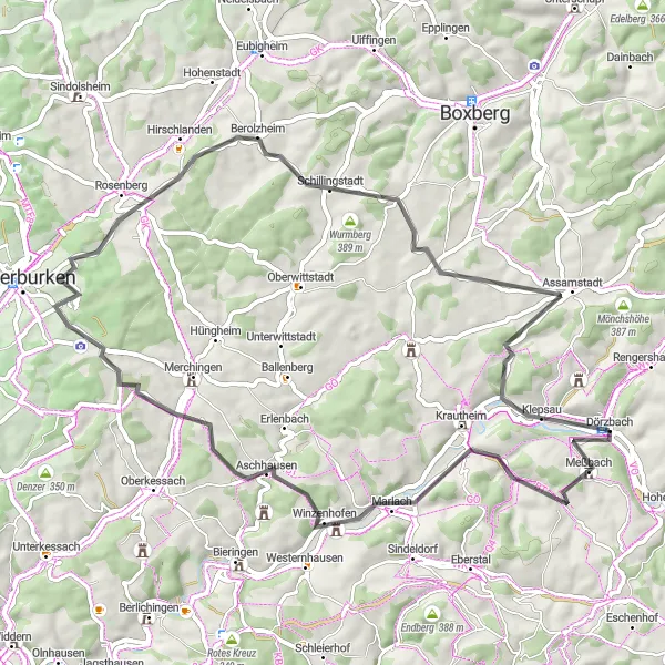 Karten-Miniaturansicht der Radinspiration "Naturerlebnis im Jagsttal" in Stuttgart, Germany. Erstellt vom Tarmacs.app-Routenplaner für Radtouren