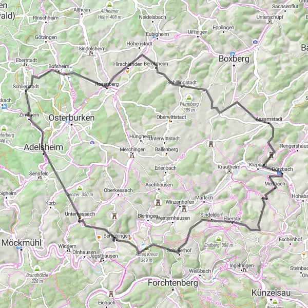 Karten-Miniaturansicht der Radinspiration "Rund um Dörzbach über Schöntal" in Stuttgart, Germany. Erstellt vom Tarmacs.app-Routenplaner für Radtouren