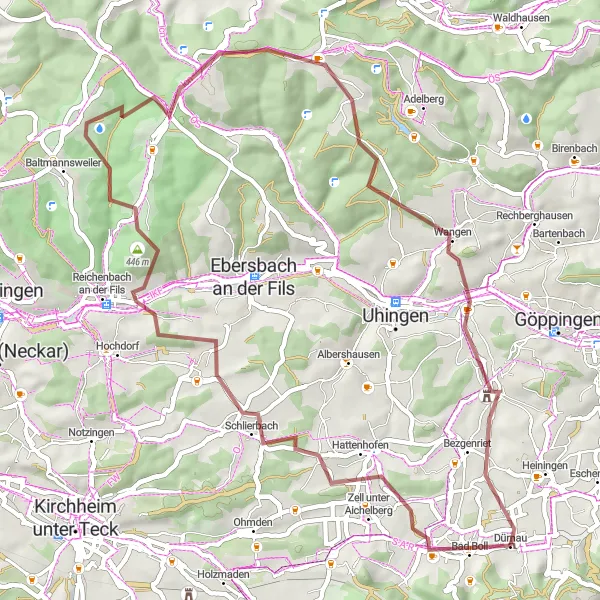 Karten-Miniaturansicht der Radinspiration "Gravel-Tour durch Zell unter Aichelberg und Jebenhausen" in Stuttgart, Germany. Erstellt vom Tarmacs.app-Routenplaner für Radtouren