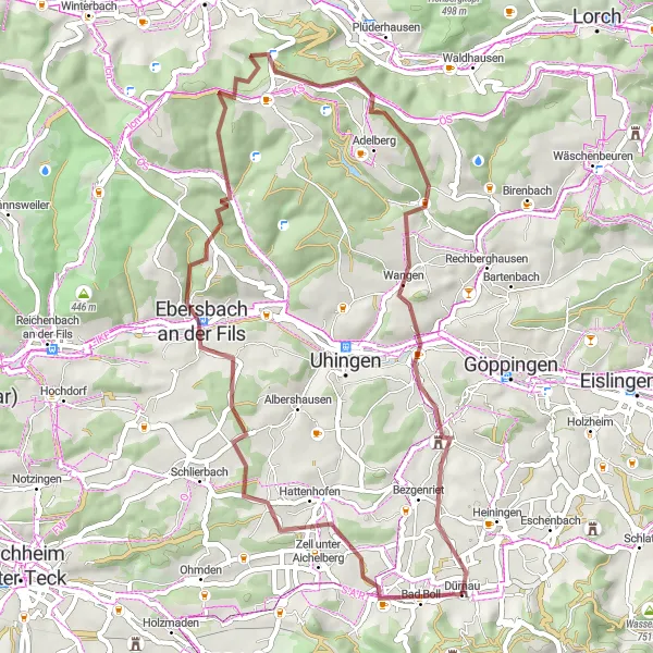 Map miniature of "Aichelberg Adventure" cycling inspiration in Stuttgart, Germany. Generated by Tarmacs.app cycling route planner