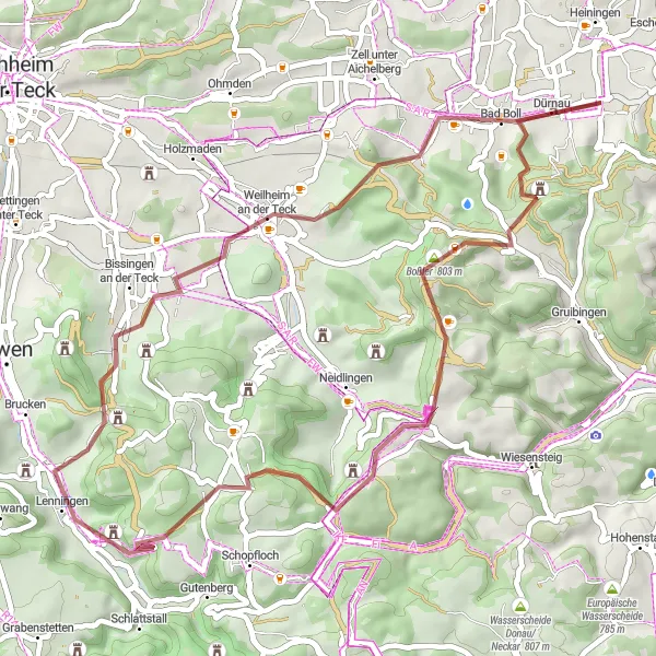 Karten-Miniaturansicht der Radinspiration "Abenteuerliche Gravel-Tour rund um Dürnau" in Stuttgart, Germany. Erstellt vom Tarmacs.app-Routenplaner für Radtouren