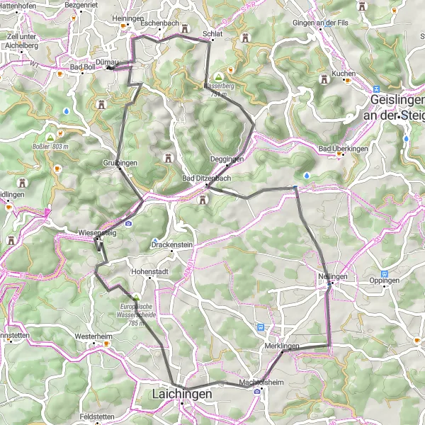 Map miniature of "Merklingen Discovery" cycling inspiration in Stuttgart, Germany. Generated by Tarmacs.app cycling route planner