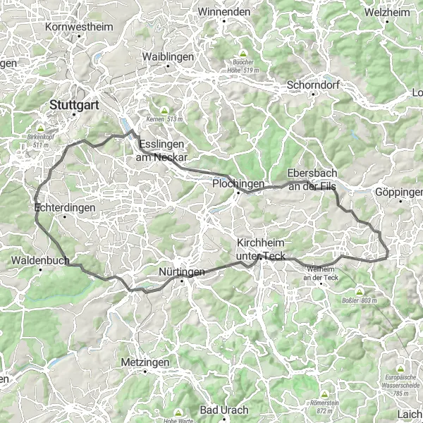 Map miniature of "Teck Heritage Ride" cycling inspiration in Stuttgart, Germany. Generated by Tarmacs.app cycling route planner
