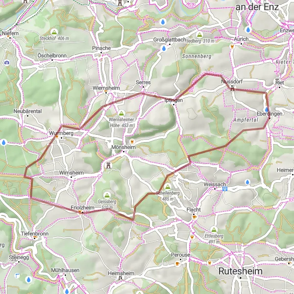 Map miniature of "Geissberg and Kern Gravel Loop" cycling inspiration in Stuttgart, Germany. Generated by Tarmacs.app cycling route planner