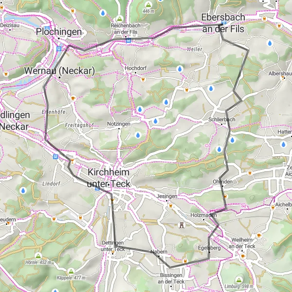 Map miniature of "Fils Valley Loop" cycling inspiration in Stuttgart, Germany. Generated by Tarmacs.app cycling route planner