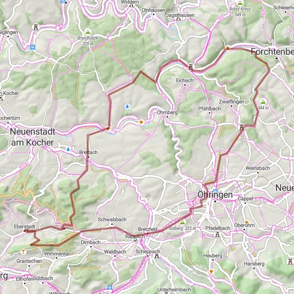 Karten-Miniaturansicht der Radinspiration "Natur und Kultur - Entlang der Hügel" in Stuttgart, Germany. Erstellt vom Tarmacs.app-Routenplaner für Radtouren