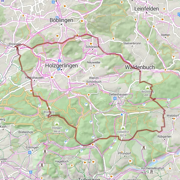 Karten-Miniaturansicht der Radinspiration "Schneckenberg - Ehningen" in Stuttgart, Germany. Erstellt vom Tarmacs.app-Routenplaner für Radtouren