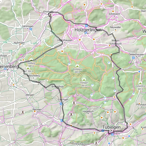 Map miniature of "Breitenstein and Schönbuchturm Adventure" cycling inspiration in Stuttgart, Germany. Generated by Tarmacs.app cycling route planner