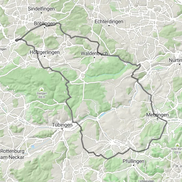 Map miniature of "Ehningen to Stuttgart Highlights" cycling inspiration in Stuttgart, Germany. Generated by Tarmacs.app cycling route planner