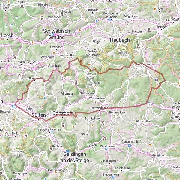 Karten-Miniaturansicht der Radinspiration "70 km Gravel-Abenteuer durch die Natur" in Stuttgart, Germany. Erstellt vom Tarmacs.app-Routenplaner für Radtouren