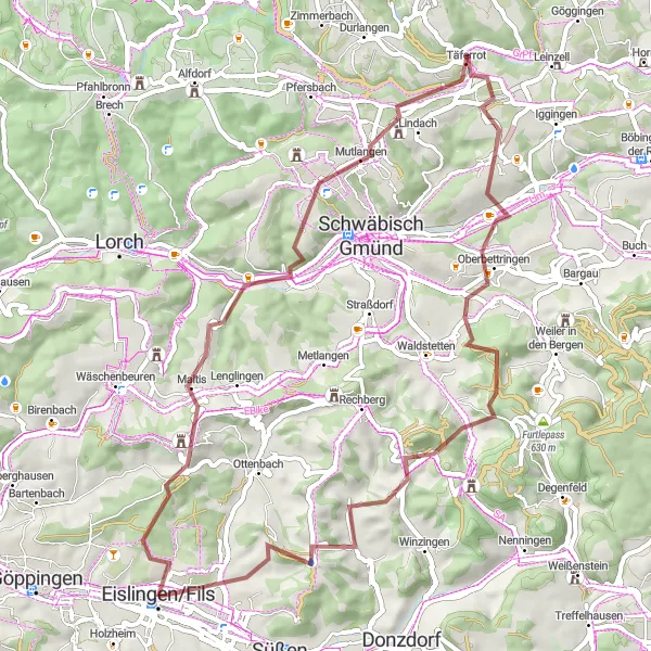 Map miniature of "The Stuifen Challenge" cycling inspiration in Stuttgart, Germany. Generated by Tarmacs.app cycling route planner
