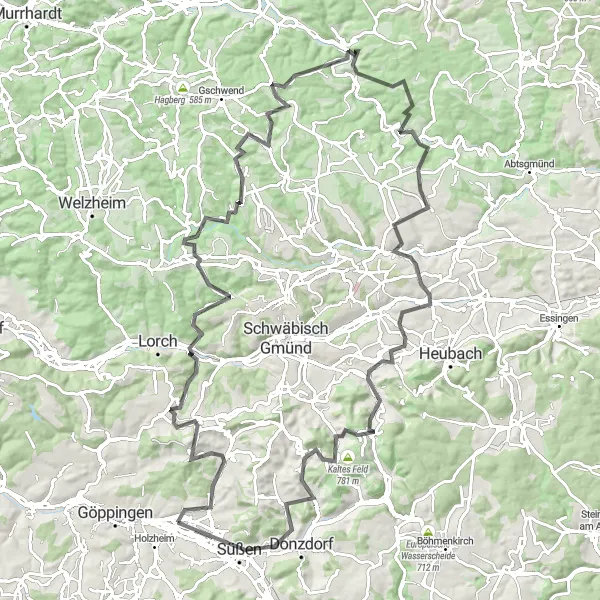 Karten-Miniaturansicht der Radinspiration "Große Runde um Böbingen an der Rems" in Stuttgart, Germany. Erstellt vom Tarmacs.app-Routenplaner für Radtouren