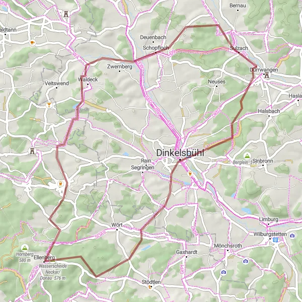 Map miniature of "Rural Charm and Beautiful Landscapes" cycling inspiration in Stuttgart, Germany. Generated by Tarmacs.app cycling route planner
