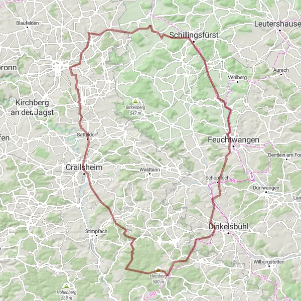 Map miniature of "Gravel Adventure in Hohenlohe" cycling inspiration in Stuttgart, Germany. Generated by Tarmacs.app cycling route planner