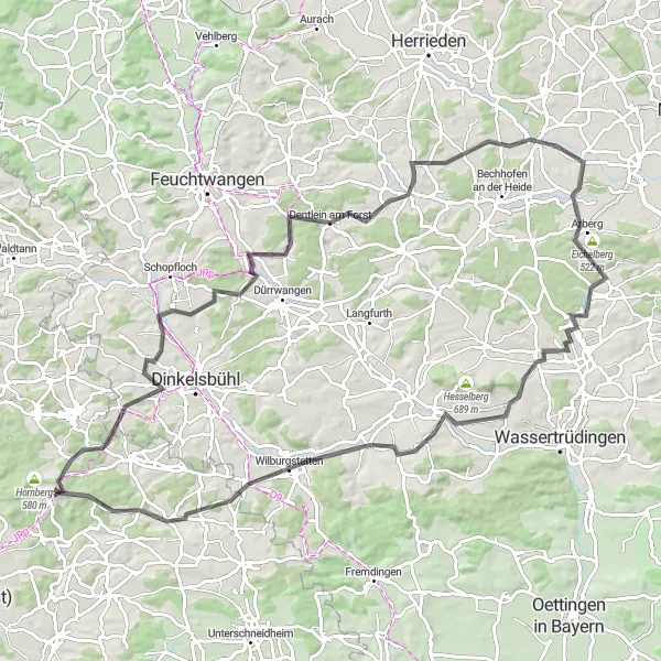 Map miniature of "The Neckar-Donau Watershed" cycling inspiration in Stuttgart, Germany. Generated by Tarmacs.app cycling route planner