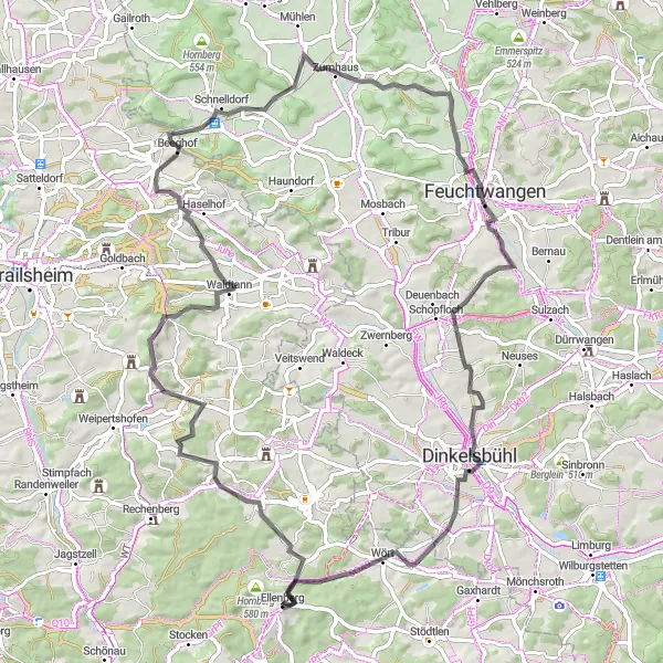 Map miniature of "Stuttgart to Mariäkappel Loop" cycling inspiration in Stuttgart, Germany. Generated by Tarmacs.app cycling route planner