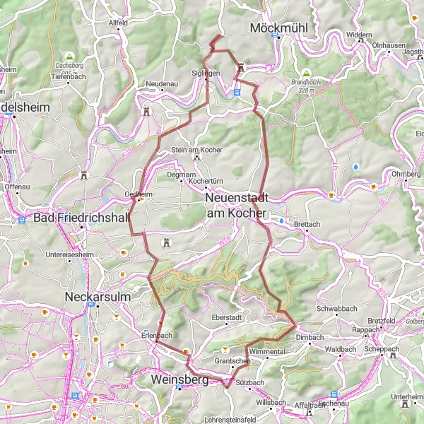 Karten-Miniaturansicht der Radinspiration "Weinberge und Naturpfade" in Stuttgart, Germany. Erstellt vom Tarmacs.app-Routenplaner für Radtouren