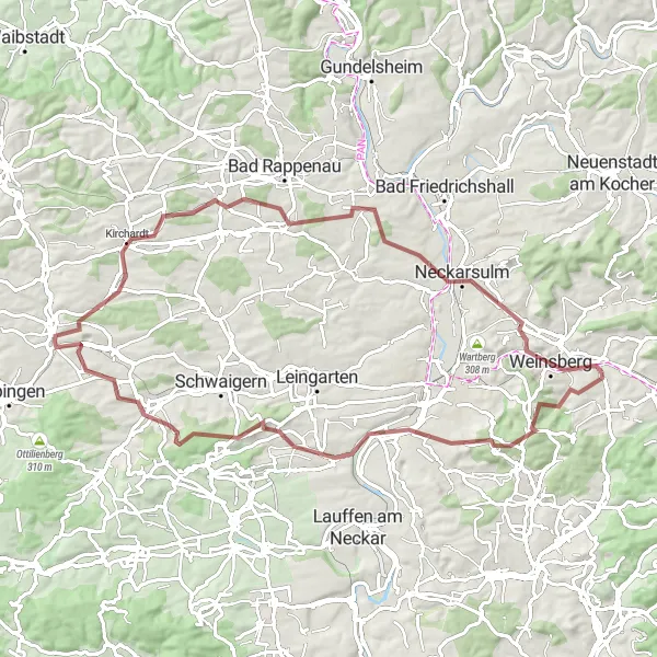 Map miniature of "Gravel Adventure" cycling inspiration in Stuttgart, Germany. Generated by Tarmacs.app cycling route planner