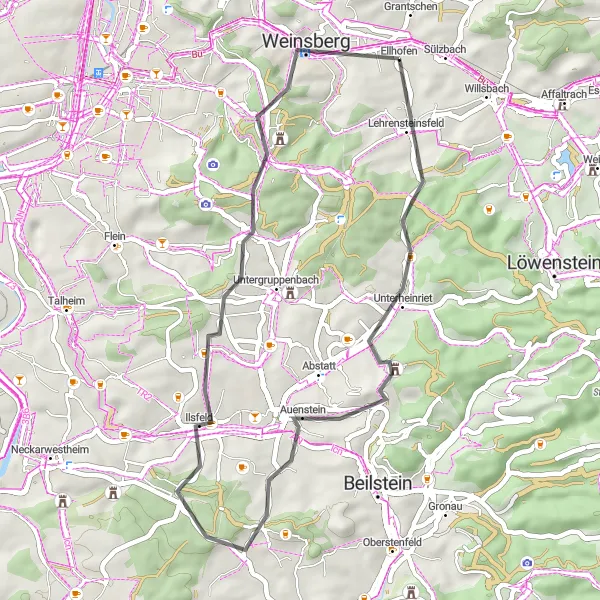Karten-Miniaturansicht der Radinspiration "Burgen und Historie" in Stuttgart, Germany. Erstellt vom Tarmacs.app-Routenplaner für Radtouren