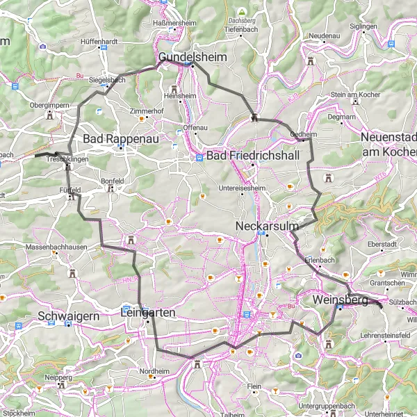 Karten-Miniaturansicht der Radinspiration "Schlösser und Weinberge" in Stuttgart, Germany. Erstellt vom Tarmacs.app-Routenplaner für Radtouren