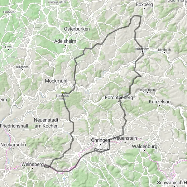 Map miniature of "Charming Swabian Villages" cycling inspiration in Stuttgart, Germany. Generated by Tarmacs.app cycling route planner