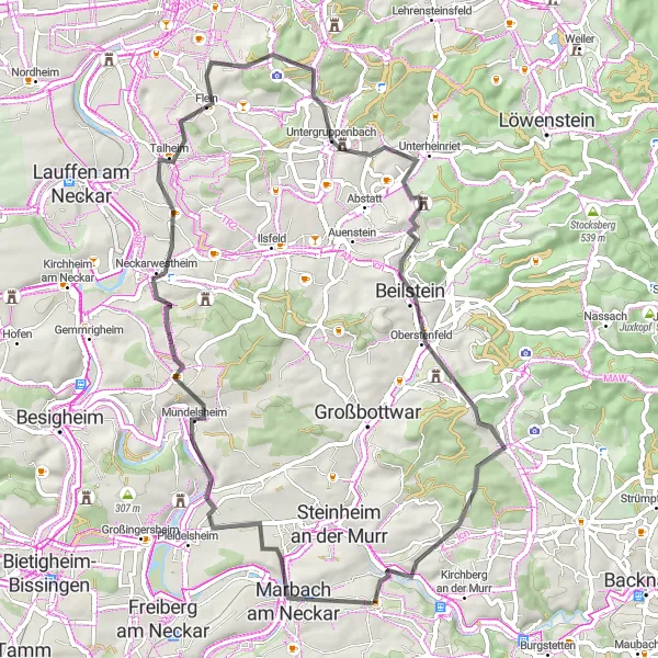Karten-Miniaturansicht der Radinspiration "Tour durch das Neckartal" in Stuttgart, Germany. Erstellt vom Tarmacs.app-Routenplaner für Radtouren