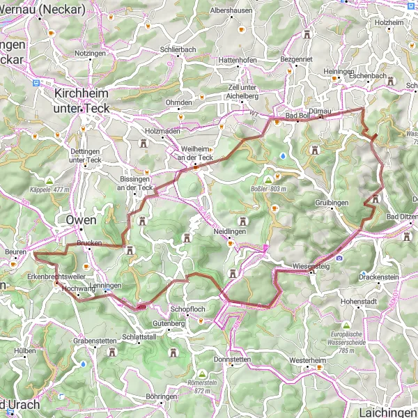 Map miniature of "Teckblick Gravel Adventure" cycling inspiration in Stuttgart, Germany. Generated by Tarmacs.app cycling route planner