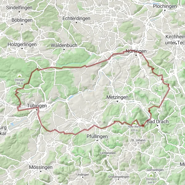 Map miniature of "Albpanorama Gravel Challenge" cycling inspiration in Stuttgart, Germany. Generated by Tarmacs.app cycling route planner