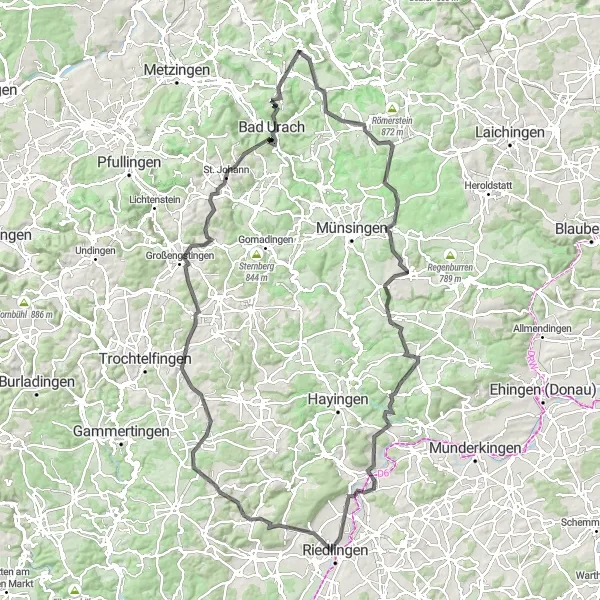 Karten-Miniaturansicht der Radinspiration "Radtour um Riedlingen" in Stuttgart, Germany. Erstellt vom Tarmacs.app-Routenplaner für Radtouren