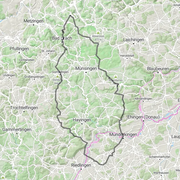Karten-Miniaturansicht der Radinspiration "Tour um Munderkingen" in Stuttgart, Germany. Erstellt vom Tarmacs.app-Routenplaner für Radtouren