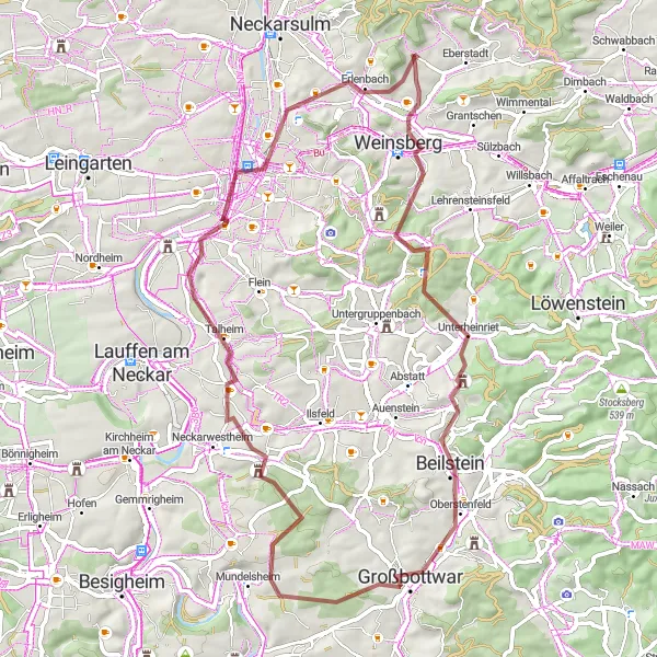 Karten-Miniaturansicht der Radinspiration "Naturschönheiten und Weindörfer" in Stuttgart, Germany. Erstellt vom Tarmacs.app-Routenplaner für Radtouren