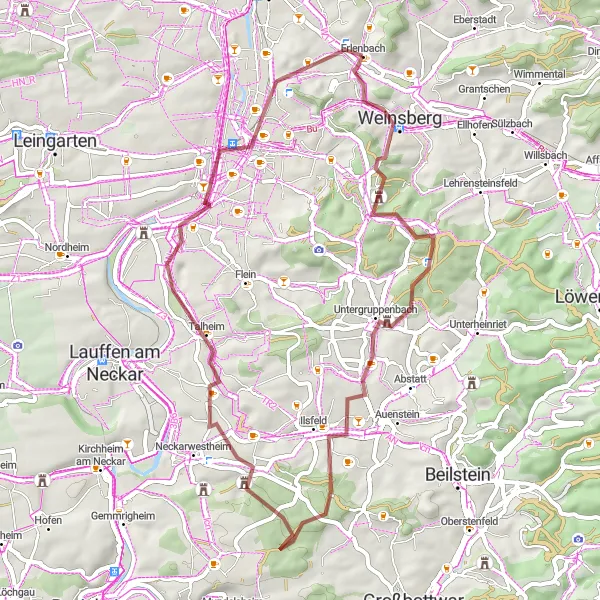 Karten-Miniaturansicht der Radinspiration "Naturschönheiten Gravel-Tour" in Stuttgart, Germany. Erstellt vom Tarmacs.app-Routenplaner für Radtouren