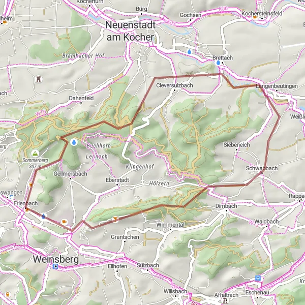 Karten-Miniaturansicht der Radinspiration "Erlenbach Gravel Tour" in Stuttgart, Germany. Erstellt vom Tarmacs.app-Routenplaner für Radtouren