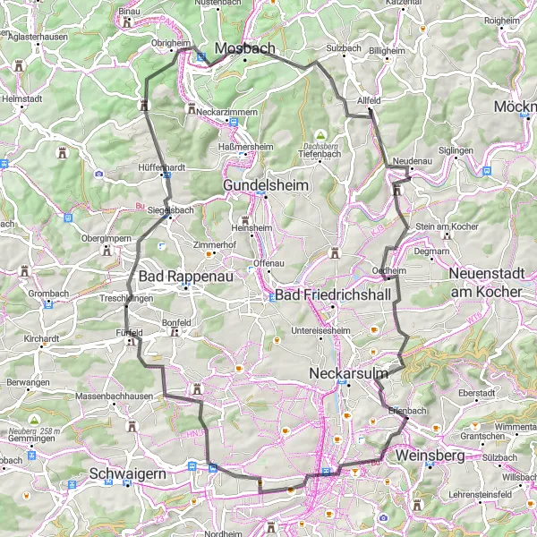Karten-Miniaturansicht der Radinspiration "Weinland Loop" in Stuttgart, Germany. Erstellt vom Tarmacs.app-Routenplaner für Radtouren