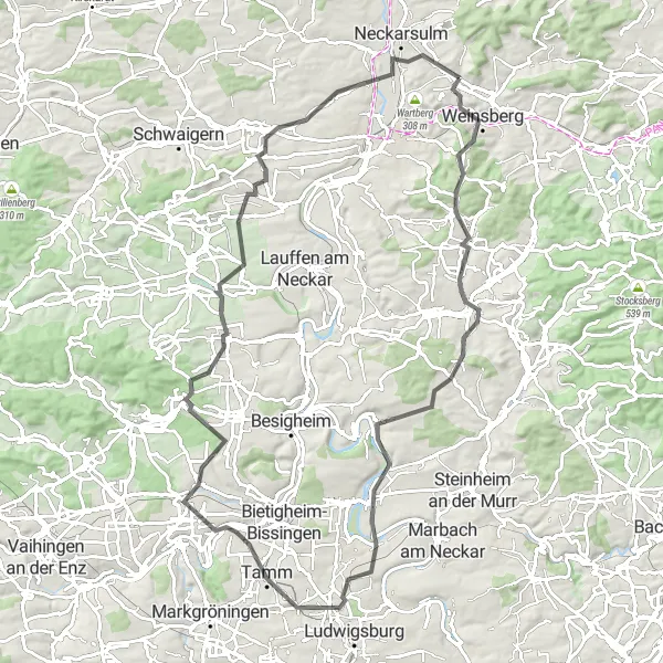 Karten-Miniaturansicht der Radinspiration "Bergschlösser Tour" in Stuttgart, Germany. Erstellt vom Tarmacs.app-Routenplaner für Radtouren