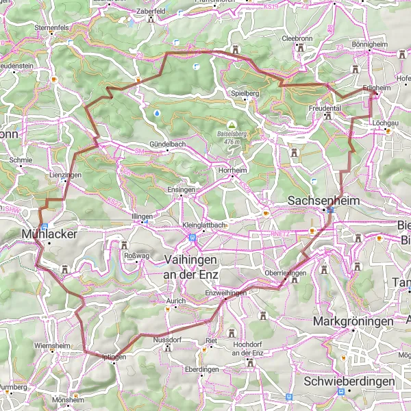 Karten-Miniaturansicht der Radinspiration "Rundtour durch die Natur und Kultur von Sachsenheim" in Stuttgart, Germany. Erstellt vom Tarmacs.app-Routenplaner für Radtouren